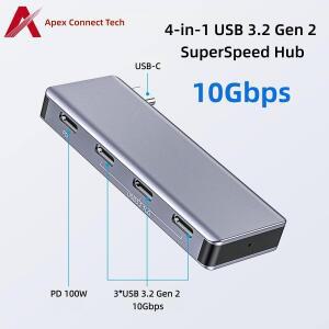 USB C 허브 4포트 3.2 Gen 2 10Gbps PD 100W 타입 스플리터 고속 충전 4 in 1 어댑터 확장기 맥북 프로 노
