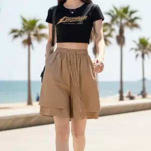 여자 여름 찰랑 밴딩 와이드 5부 반바지 바스락 아노락 쿨 바지 팬츠