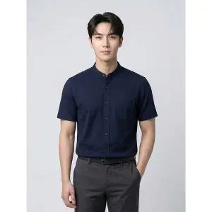 [하프클럽/BY파크랜드]다크네이비 솔리드 반팔셔츠-A2CS2210561A