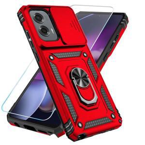 모토로라 모토 스타일러스 5G 2024용 선스토리 폰케이스 HD 화면 보호기 슬라이드 카메라 커버 킥스탠드 군용급 폰케이스 빨간색