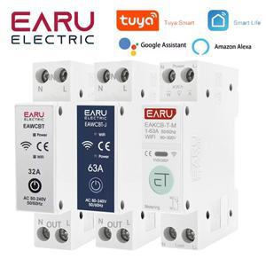 Tuya WiFi 스마트 회로 차단기 MCB 1P + N 63A 타이머 전력 에너지 kWh 전압 전류 측정기 보호기 음성 원격