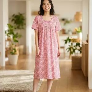 홈란쥬 트라이 여성 레이온 반팔 원피스 잠옷 홈웨어 K01