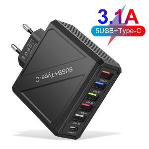 5USB 타입 C 고속 충전기 3.1A 어댑터 멀티 포트 여행용 EU/US/UK/KR 플러그 휴대폰 핸드폰 벽면