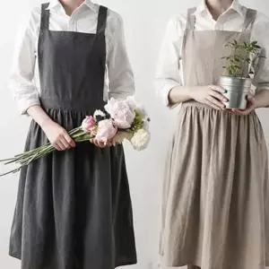 모던 원피스형 여름 린넨 앞치마 물세탁 빅포켓 화원 앞치마