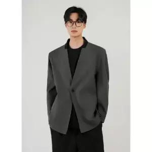 빈티지 남성 자켓 배색 노카라 정장 기본 블레이저 코트 OP1