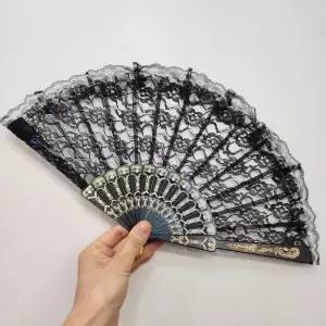 [룽스_66]검정 레이스 플라스틱부채 접이식 기본 부채