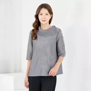 엄마옷 모슬린 엄마옷 터틀카라 플리츠 반팔 티셔츠 605HJK129 중년여성/50대/60대/70대/빅사이즈/할머니옷