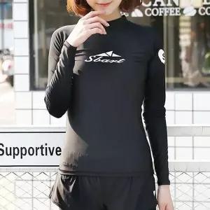 [하프클럽/]블랙 래쉬가드 여자 비치웨어 티셔츠 여성상의 래시