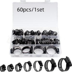 60피스 1Set 클램프 스테인레스 스틸 조정 가능 6-38mm 범위 웜 기어 블랙 호스 키트 목공 스프링 용