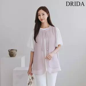 드리다 여성 여름 시스루 리본 진주 빅사이즈 이중 쉬폰 조끼 베스트 40-50대 미시 하객 상견례 1326496