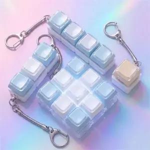[하프클럽/]커스텀 키캡 키링 4구 불빛 led 키링 테트리스 열쇠고리 사각