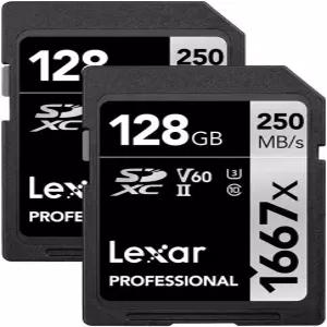 렉사 128GB 2팩 프로페셔널 1667x SD 카드 UHSII C10 U3 V60 풀 HD 4K 최대 250MB/s 읽기 SDXC 메모리