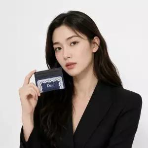 디올 오블리크 프리지아 카드 지갑 블루 오블리크 자카드 화이트 레이스