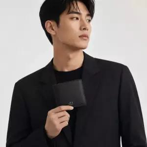 디올옴므 디올 CD Icon 반지갑 - 블랙 그레인 송아지 가죽