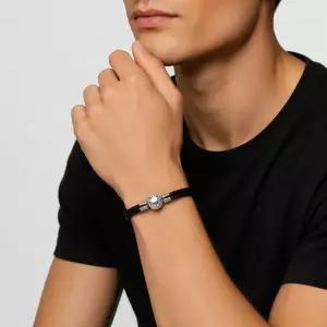 판도라 PANDORA 브레이디드 더블 가죽 블랙 가죽 공용 팔찌 590745CBK-D