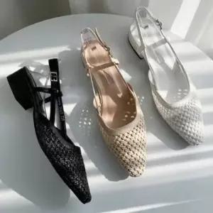 여자구두 여성 데일리 낮은굽 라탄 슬링백 로우힐 3cm