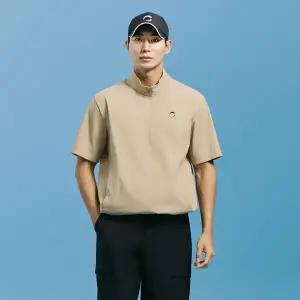 [챌린저](대전신세계) 남성 펀칭 디테일 반집업 하이넥 반팔 우븐탑