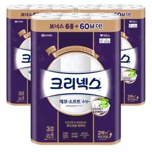 크리넥스 데코앤소프트 수딩플러스 3겹 27m (24+6)롤 3팩