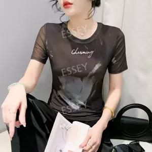 사교 방송 스포츠 댄스옷 염색 라인댄스상의 여름 여성 댄스복 라틴 반팔 줌바