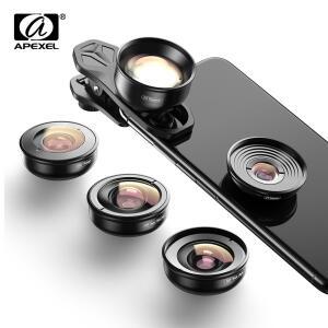 APEXEL HD 5 in 1 카메라 폰 렌즈, 4K 와이드 매크로 망원경, 슈퍼 어안 렌즈, 아이폰 xs max 삼성 s9 모든