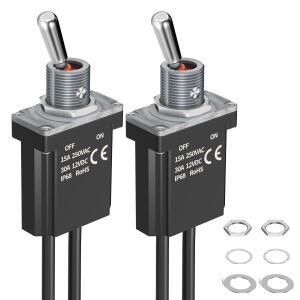 2개입 사전 배선된 토글 스위치 12V IP68 방수 SPST 온-오프 스위치 12V DC 30A 헤비 듀티 래칭 로커 스위
