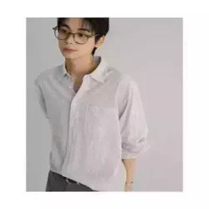 [매장정품] 8seconds [인플루언서 PICK] 리넨 블렌디드 스트라이프 오버핏 셔츠 옐로이시 브라운 ac5b0b