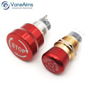 금속 비상 정지 스위치 16MM 22MM E-스톱 버튼 회전식 푸시풀 LED 조명 포함 220V 24V