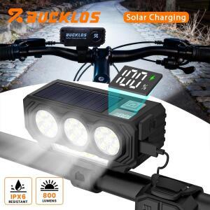 BUCKLOS 800LM 자전거 라이트 태양열 충전 자전거 라이트 방수 자전거 헤드라이트 120dB 자전거 전조등 자