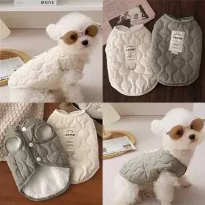 깔깔이 누빔 퀼팅 강아지 고양이 링 하네스 단추 조끼 고양이 애견 강아지 옷 용품 애완