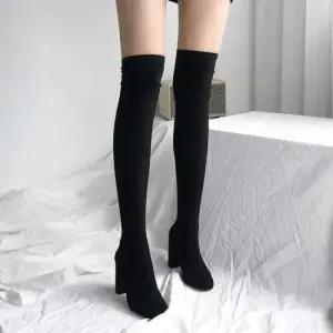 여성앵클부츠 여성 와이드 하이힐 니하이 삭스부츠 스웨이드 롱부츠