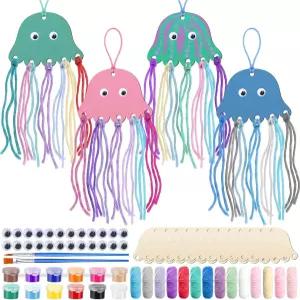 해파리 바람 차임 키트 여름 나무 공예 세트 DIY 해양 활동을 위한 나만의 만들기 해변 생일 파티 장식