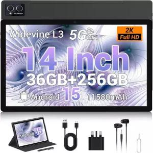 2025 14인치 안드로이드 15 태블릿 스타일러스 2K FHD 디스플레이 36GB RAM ROM 1TB TF 11580mAh 배터리