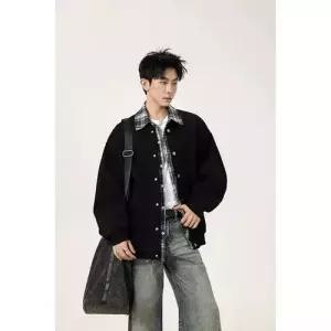 룽나루 남사친 투피스 가짜 체크 맨투맨 후드 봄가을 커플 칼라 가디건 HO3