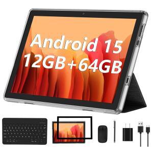에코패드 안드로이드 15 태블릿, 키보드 마우스 12GB RAM + 64GB ROM 1TB 확장 기능이 있는 10인치 WiFi 6 / Bluetooth GMS 인증 IPS 터치 스크린이 태블릿 2개, 블랙 세트