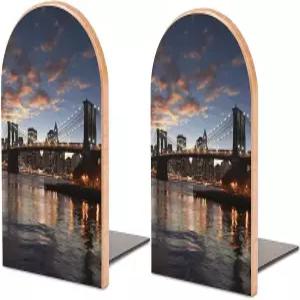1쌍의 나무 핸드메이드 북엔드 뉴욕 브리지 비스키드 장식 책꽂이 무거운 책을 위한 스토퍼 홀더