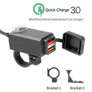 듀얼 USB 포트 2V24V 방수 오토바이 핸들 바 충전기 QC30 어댑터 전원 공급 장치 소켓 휴대폰