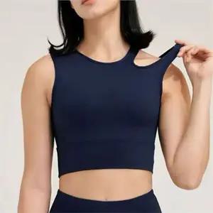 여성 스포츠 나시 스포츠 나시 언발 크롭 필라테스 요가복 헬스복