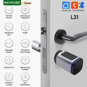 RAYKUBE L31 Tuya BLE 스마트 지문 전자 도어 잠금 장치 Tuya/Smart Life APP/키/IC 카드 해제 기능이있는