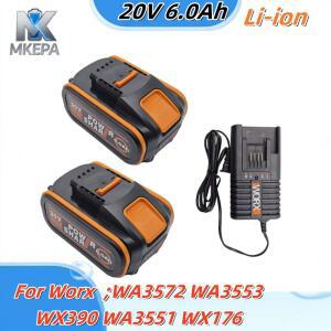 WORX 도구용 - 기존 20V 6.0Ah 리튬 배터리 WA3553 WA3551 WA3553.1 WA3572 WX390, 충전식