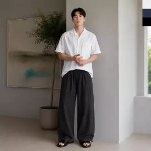 남자 데일리 린넨 혼방 루즈핏 와이드 팬츠