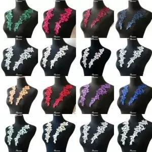 5Pair/10pcs 사파이어/레드/부르고뉴/핑크/퍼플/그레이/그린 레이스 아플리케 꽃 바느질 트림 웨딩 장식