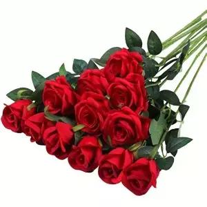꽃꽂이 및 가정 장식을 위한 결혼식 생일 등을 현실적인 인공 장미 꽃다발 12개