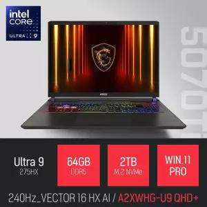 ⓒ MSI 벡터 16 HX AI A2XWHG-U9 QHD+ 64GB 2TB WIN11 / 16인치 포토샵 동영상 편집 캐드 게임 AI 노트북