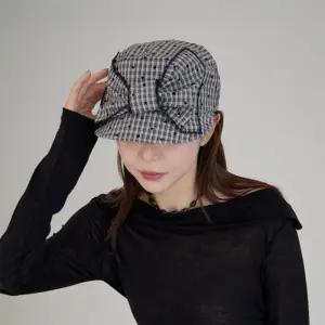 여자 러블리 리본모자 숏챙 체크 볼캡 모자