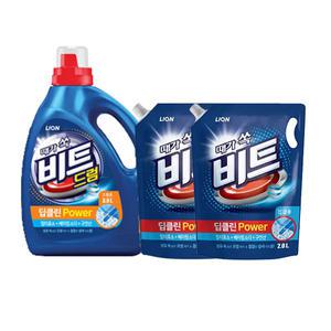 비트 딥클린 파워 액체세제, 드럼, 용기, 3L, 1개 + 일반드럼겸용 리필, 2L, 2개