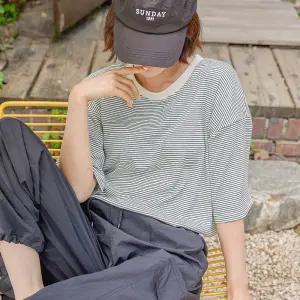 스트라이프 쿨 스판 반팔 티셔츠 오버핏 여성 빅사이즈