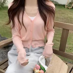 브이넥 가디건 여성 시스루가디건 여름 긴팔가디건 얇은 아우터 데일리룩 5컬러
