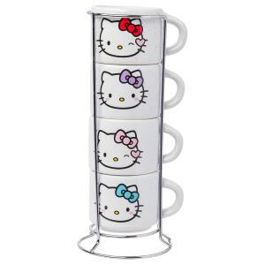 SILVER BUFFALO SANRIO 다양한 3온스 머그 포함 있는 쌓을 세라믹 4피스 85G 보관 에스프레소 리본 색상의 세트