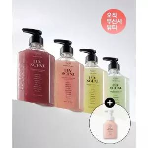 LUVSCENT 스크럽 바디워시 4가지 향 세트 구성(가든 로즈/핑크 피오니/미모사/자스민) + 핸드워시 추가증정