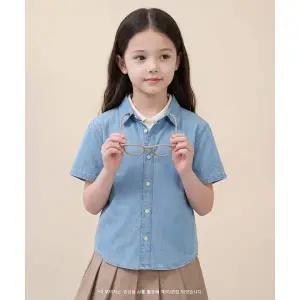 매장정품 빈폴 키즈 BEANPOLE KIDS [Essential] 데님 반소매 셔츠 스카이 블루 (BI6365UE2Q) BI6365UE2Q 72